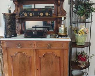 Antique Victorian sideboard buffet, carved mirror top, ornate cabinet, vintage furniture