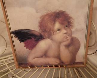 Framed Raphael cherub angel print, Renaissance style gold frame wall art, vintage angel painting reproduction, classical decor