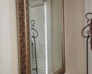 Framed beveled wall mirror, gold carved frame, traditional style