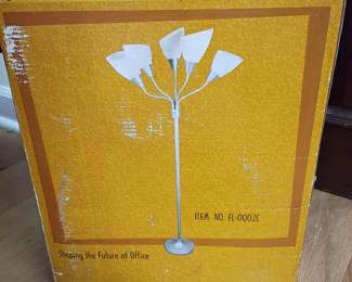 Adesso 5 arm floor lamp new in box, white tulip shade standing lamp, modern contemporary lighting, NIB floor lamp, home lighting fixture