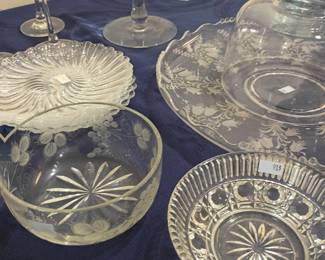 Crystal serving bowls, candy dishes, and pressed glass collection