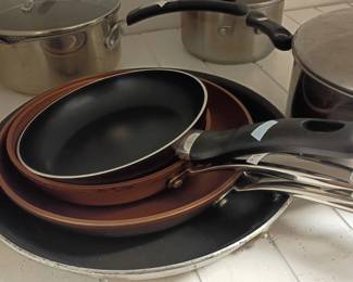 Pots and pans cookware set lot, copper bottom skillets frying pans, stainless steel pots with lids, nonstick kitchen cookware, cooking