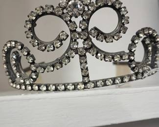 Rhinestone tiara crown, crystal princess headpiece, vintage costume jewelry, wedding prom accessory