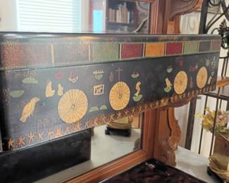 Decorative fireplace screen, celestial sun moon stars painted panel, wrought iron fire screen, vintage hearth decor, folk art mantel