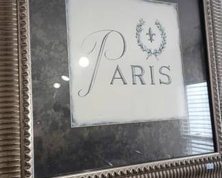 Framed Paris print, silver ornate frame, French decor wall art, fleur de lis wreath