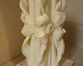 White ceramic floral ribbon candle holder, vintage decorative pottery
