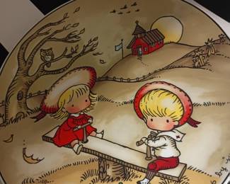 October collector plate, vintage children Halloween pumpkin illustration, monthly series decorative plate, fall decor