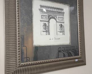 Framed pen and ink sketch, Arc de Triomphe Paris, signed, ornate frame