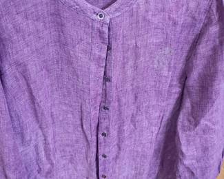 Eileen Fisher purple linen button-front top, designer women's clothing