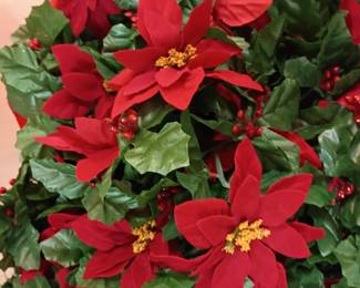 Artificial red poinsettia plant, silk Christmas flowers, holiday centerpiece, festive home decor
