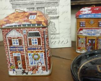 Christmas village ceramic buildings lot, holiday house collectible, lighted village display, Department 56 style