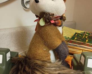 Plush stuffed fox figurine with scarf, decorative animal