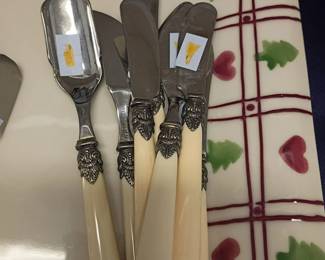 Cheese knife spreader set, ornate silver handle butter knives, entertaining serving utensils, hostess gift