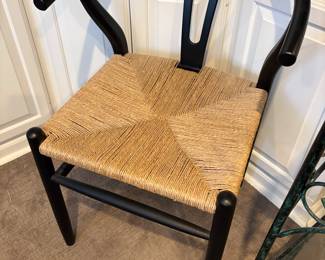 Curved Art-deco Accent armchair with rush seat - excellent condition 