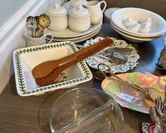 Another view of the service pices to the Gibson dinnerware, Portmeirion, Itallian, Vintage and glass dishes 