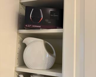 Stemless wine glasses - 2 boxes - NEW set of 4, Fiesta pitcher and tea pot