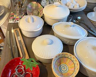 Porcelain and ceramic bakeware, knives, napkin rings and more!