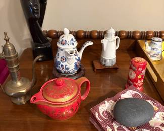 Rosenthal, Asian and Indian brass tea pots,  Art Deco porcelain figurine