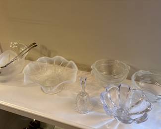 Vintage Fenton glass bowl and current glass bowls and bell