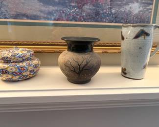 Porcelain ginger jar, pottery vase and pitcher