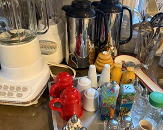 Blenders, coffee storage pots, collection of salt & pepper shakers