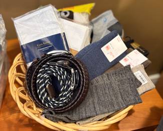 Men's:  new socks, belts, and handkerchiefs