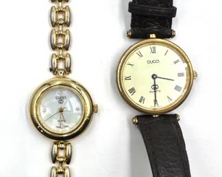 2 Vintage Gucci Quartz Watches: Gold Bezel Bracelet With Diamond Chips & Sherry Line Lot #: 40