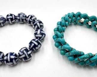 2 Vintage Bracelets: Turquoise Links & Porcelain Chinese Beads Lot #: 111