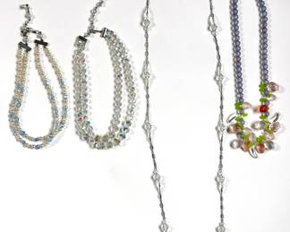4 Vintage Crystal & Glass Beaded Necklaces, 1 With Fruit Lot #: 119