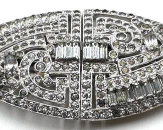 Vintage Coro Duette Art Deco Glass Rhinestone Brooch Pin, Separates Into Two Smaller Dress Clips Lot #: 3