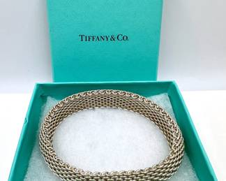 Tiffany & Co Sterling Silver Somerset Mesh Weave Bangle Bracelet With Tiffany Box (2 Ounces, 57 Grams) Lot #: 5