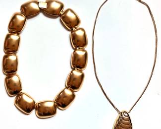 2 Vintage Gold Tone Necklaces, Pendant By Direction One Lot #: 118