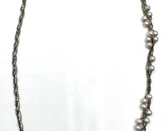 Japanese Faux Pearl Asymmetrical Necklace On Triple Chain Lot #: 64