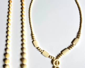 Vintage Celluloid Beaded Necklace & Vintage Carved Bone Beaded Necklace Lot #: 89