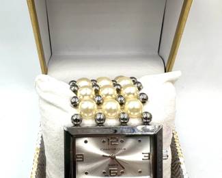 New In Box Charter Club Quartz Faux Pearl Bracelet Watch Lot #: 126