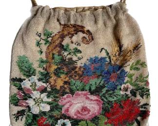 Vintage Beaded Beaded Drawstring Purse Pouch Bag With Silk Lining Lot #: 129