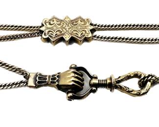 Antique Victorian Slide Chain With Charm & Fist Clasp Necklace Lot #: 87