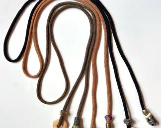 3 Vintage Rope Cord Necklaces With Carved Natural Stones & Metals Lot #: 116