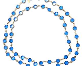 Swarovski Austrian Blue Crystal Faceted Open Bezel Gold Tone Necklace Lot #: 47