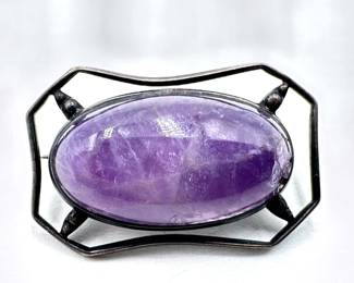 2 Vintage Agate Sterling Silver Pin With Copy Of Receipt, Purchased For $175 In 2000 & Amethyst Sterling Pin Lot #: 35