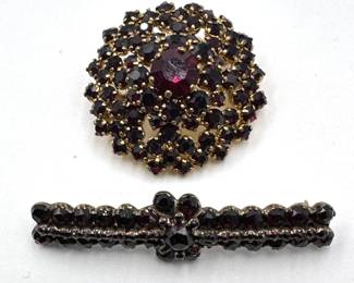 2 Vintage Garnet Brooch Pins, Round From Austria Lot #: 50