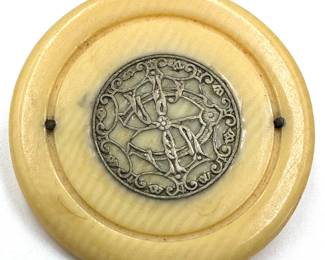 Antique Bone Poker Chip With Silver Insert Made Into Brooch Pin Lot #: 115