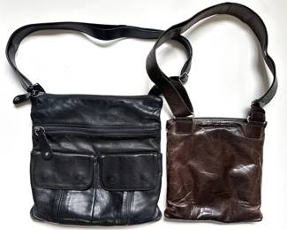 2 Vintage Genuine Leather Bags, Brown By M0851 From Canada, Black Unbranded Lot #: 20