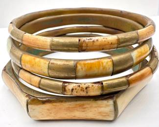 4 Vintage Bone & Copper Bangle Bracelets Lot #: 109
