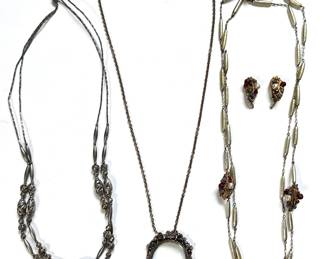 3 Necklaces: Magnifying Glass In Ornate Frame & 2 Beaded Necklaces, 1 With Matching Clip-On Earrings Lot #: 97