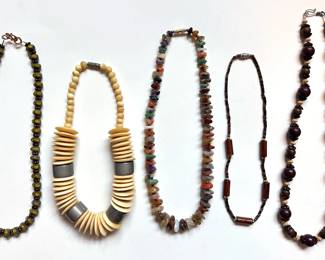 5 Vintage Necklaces: Bone, Glass & Natural Stones Lot #: 91