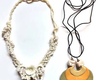 2 Large Artisan Necklaces: Porcelain Flowers & Enamel Lot #: 90