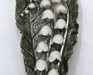 Large Ceramic Lily Of The Valley Flower Brooch Pin Lot #: 141