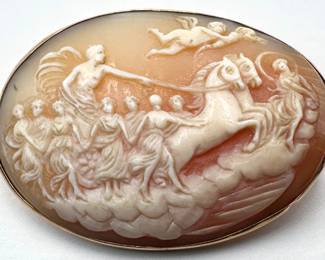 Vintage Cameo Brooch Pin With Pendant Loop, "The Triumph Of Apollo" Lot #: 42