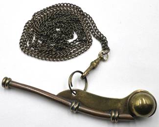 Vintage Brass Boatswain's Whistle Bosun's Pipe On Long Chain Lot #: 26